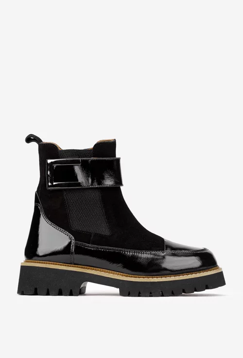 Ghete dama NUR negre din piele intoarsa si lacuita