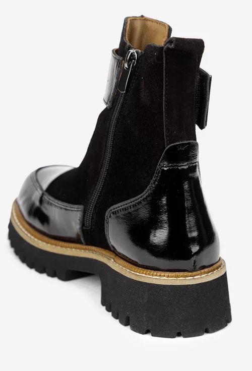 Ghete dama NUR negre din piele intoarsa si lacuita