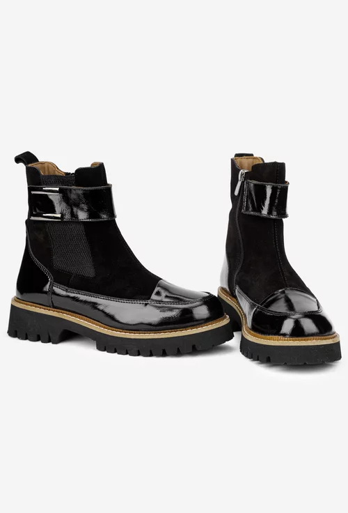 Ghete dama NUR negre din piele intoarsa si lacuita