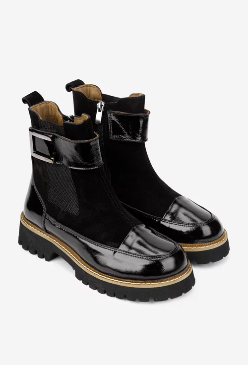 Ghete dama NUR negre din piele intoarsa si lacuita