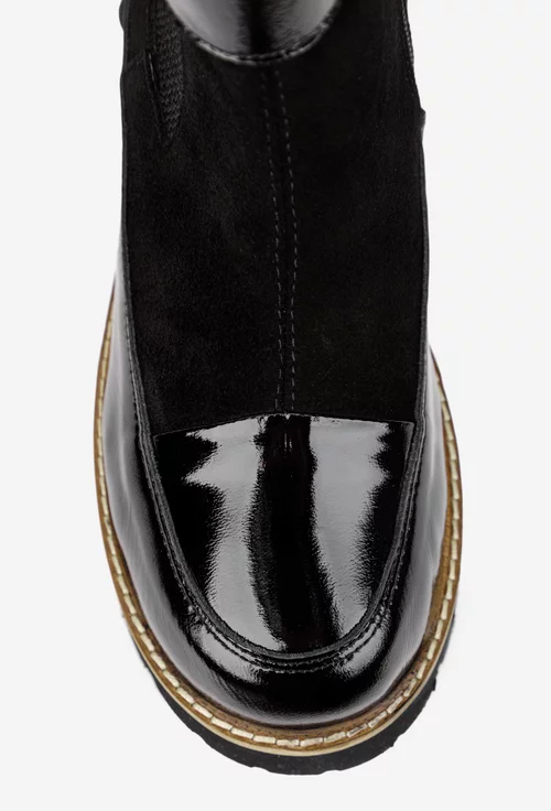 Ghete dama NUR negre din piele intoarsa si lacuita