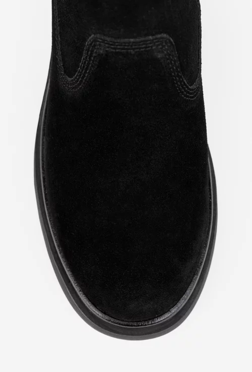 Ghete dama NUR negre din piele intoarsa si material textil