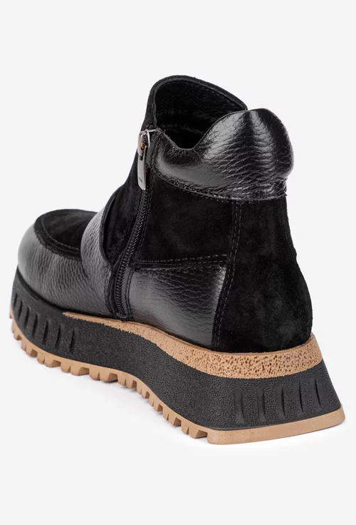 Ghete dama NUR negre din piele intoarsa si texturata