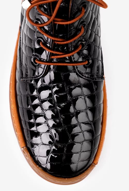 Ghete dama NUR negre din piele lacuita croco