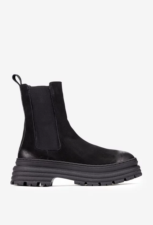 Ghete dama NUR negre din piele nabuc tip slip-on