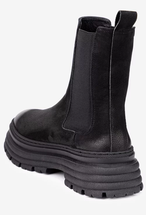 Ghete dama NUR negre din piele nabuc tip slip-on