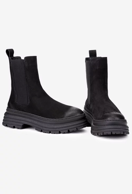Ghete dama NUR negre din piele nabuc tip slip-on