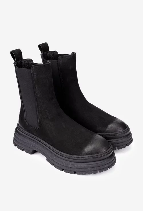 Ghete dama NUR negre din piele nabuc tip slip-on