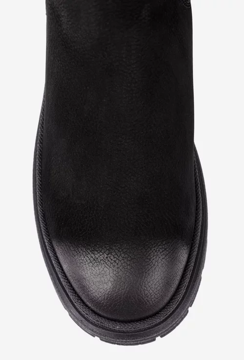 Ghete dama NUR negre din piele nabuc tip slip-on