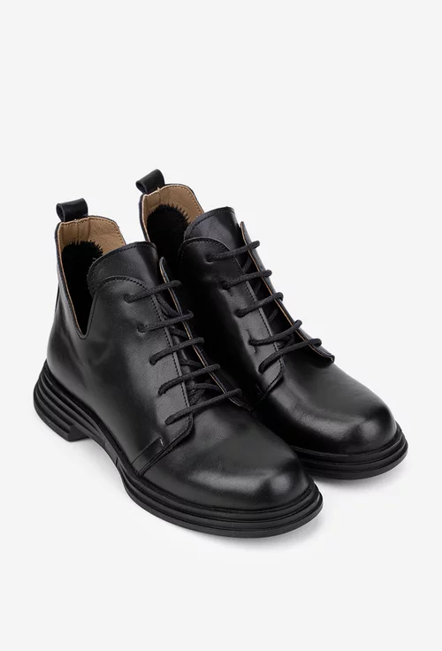 Ghete dama NUR negre din piele naturala cu decupaje laterale