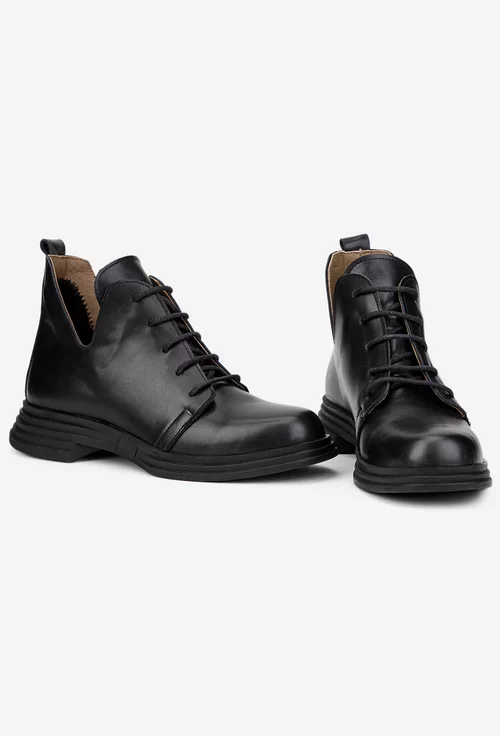 Ghete dama NUR negre din piele naturala cu decupaje laterale