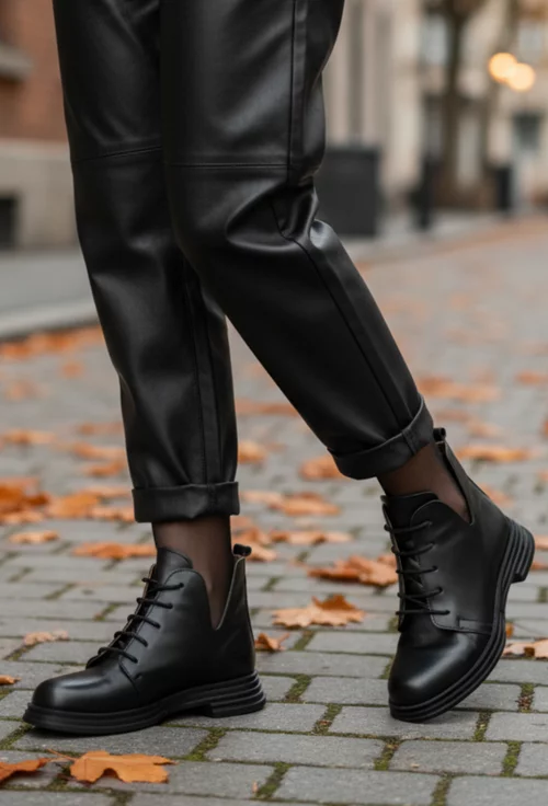 Ghete dama NUR negre din piele naturala cu decupaje laterale