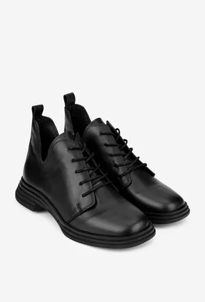 Ghete dama NUR negre din piele naturala cu decupaje laterale