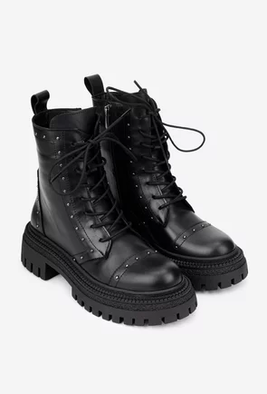 Ghete dama NUR negre din piele naturala cu ornamente