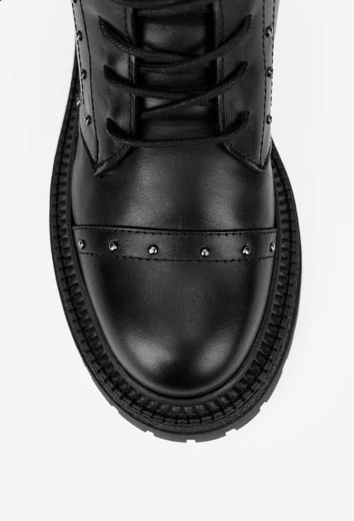 Ghete dama NUR negre din piele naturala cu ornamente