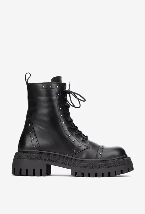 Ghete dama NUR negre din piele naturala cu ornamente