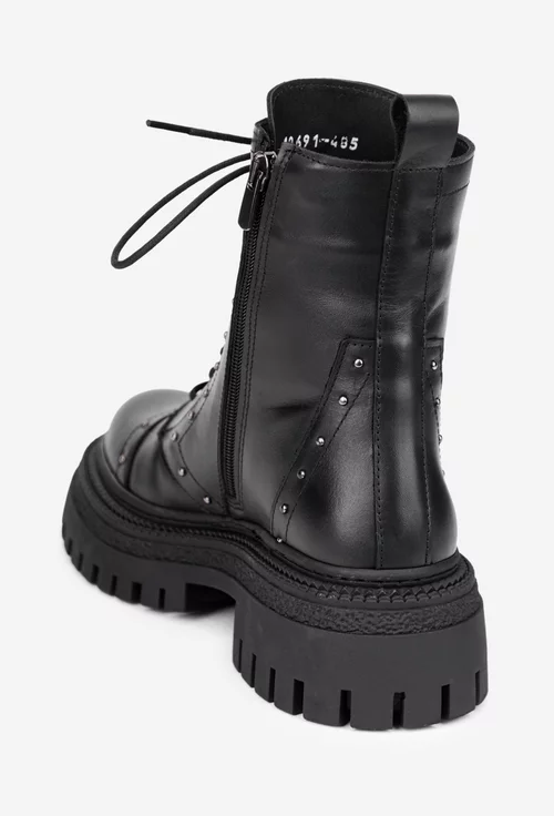 Ghete dama NUR negre din piele naturala cu ornamente