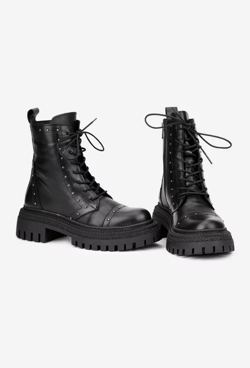 Ghete dama NUR negre din piele naturala cu ornamente