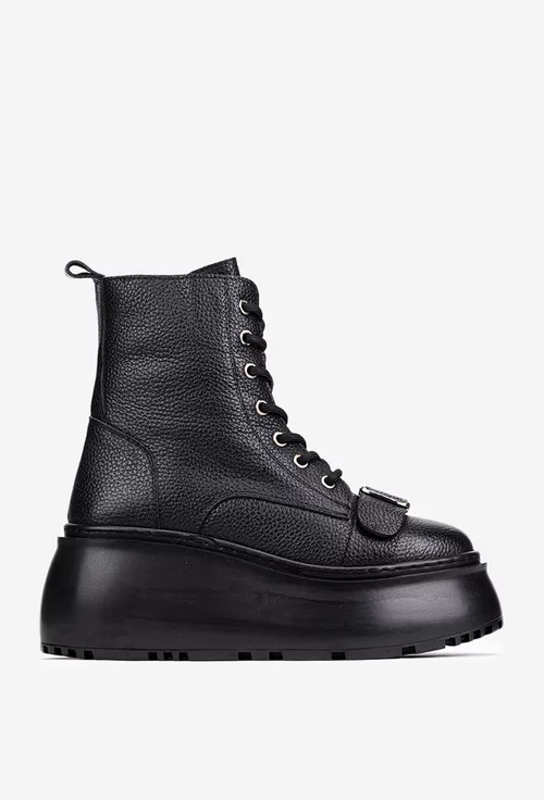 Ghete dama NUR negre din piele texturata