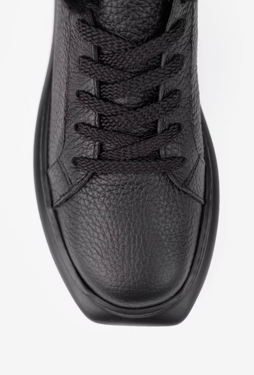 Ghete dama NUR negre din piele texturata cu blanita