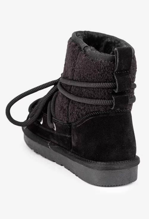 Ghete dama NUR negre imblanite din piele intoarsa si blanita