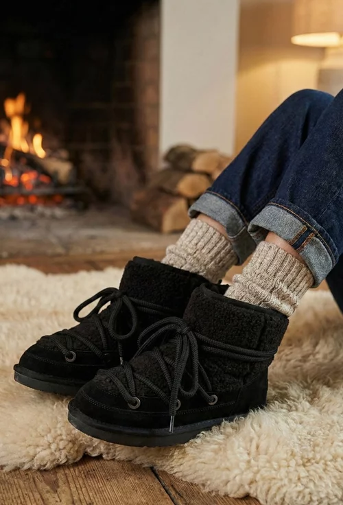 Ghete dama NUR negre imblanite din piele intoarsa si blanita