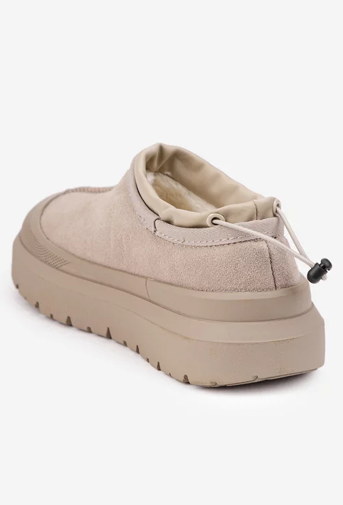 Ghete dama NUR scurte din piele intoarsa bej cu elastic