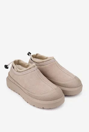 Ghete dama NUR scurte din piele intoarsa bej cu elastic