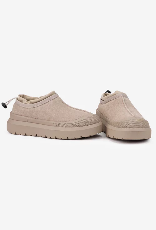 Ghete dama NUR scurte din piele intoarsa bej cu elastic