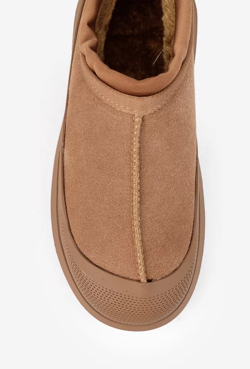 Ghete dama NUR scurte din piele intoarsa maro cu elastic