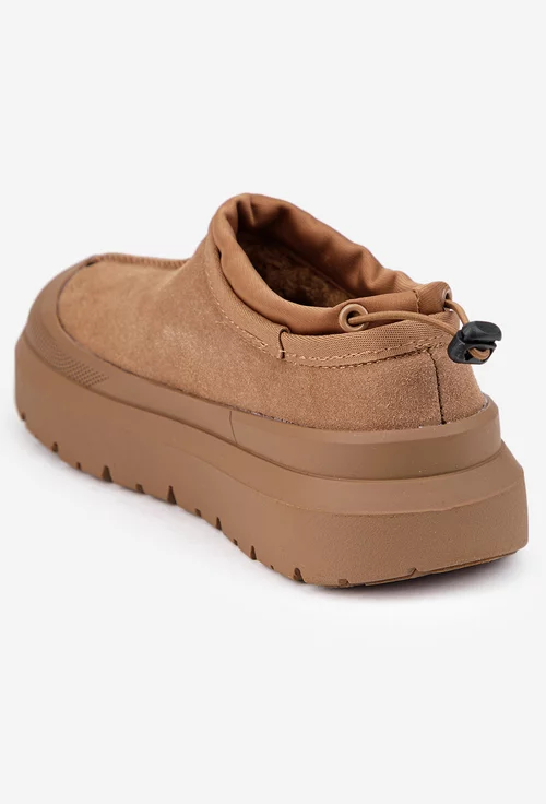 Ghete dama NUR scurte din piele intoarsa maro cu elastic