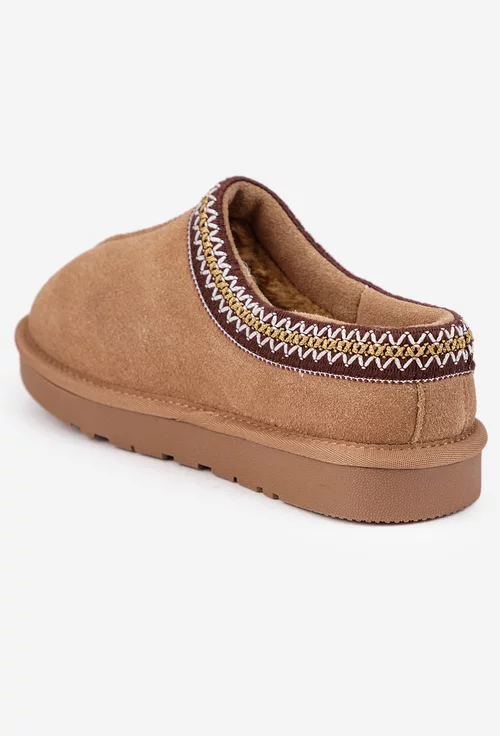 Ghete dama NUR scurte din piele intoarsa maro cu model