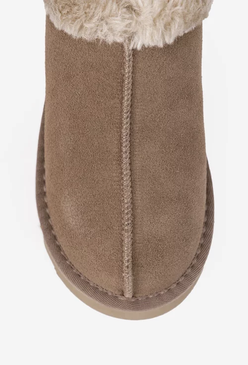 Ghete dama NUR scurte din piele intoarsa taupe