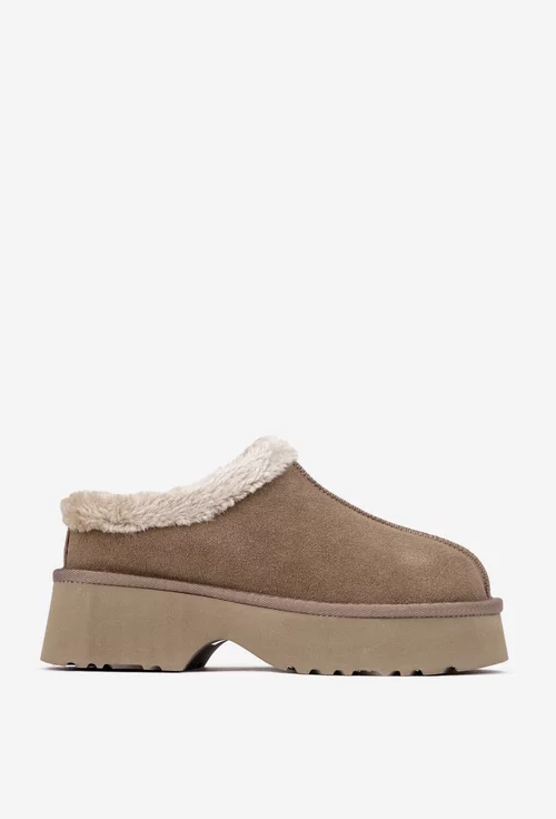 Ghete dama NUR scurte din piele intoarsa taupe