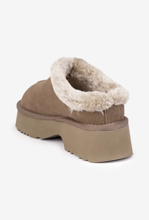 Ghete dama NUR scurte din piele intoarsa taupe