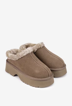 Ghete dama NUR scurte din piele intoarsa taupe