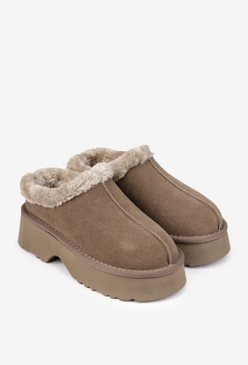 Ghete dama NUR scurte din piele intoarsa taupe