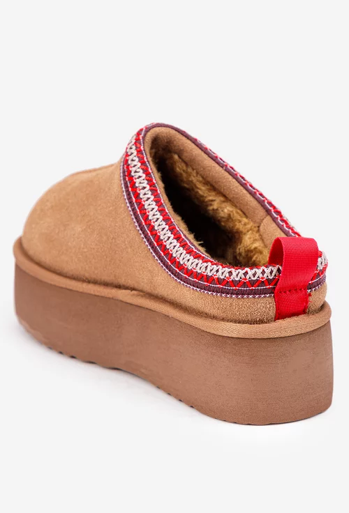 Ghete dama NUR scurte maro din piele intoarsa cu model