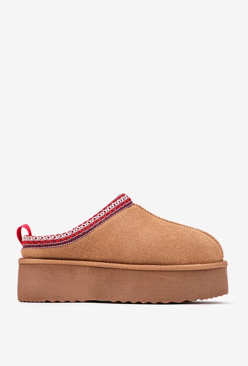 Ghete dama NUR scurte maro din piele intoarsa cu model