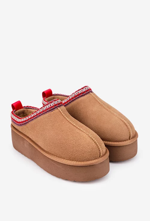 Ghete dama NUR scurte maro din piele intoarsa cu model