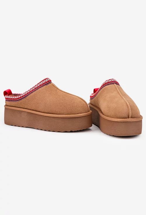 Ghete dama NUR scurte maro din piele intoarsa cu model