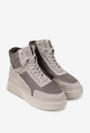 Ghete dama NUR taupe cu bej din piele