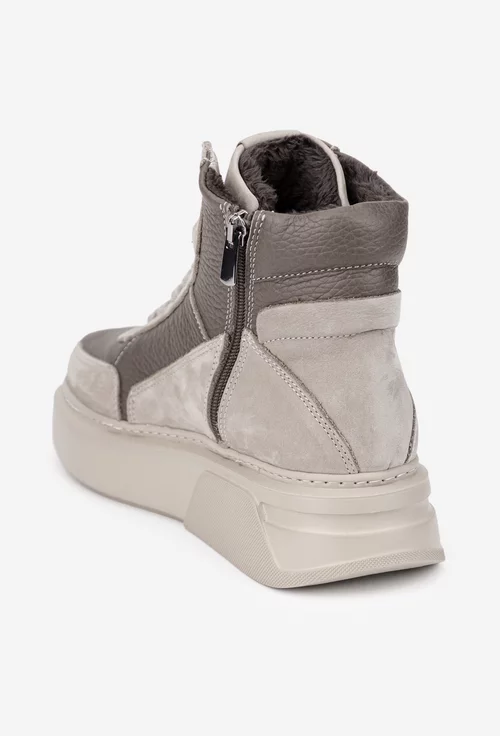 Ghete dama NUR taupe cu bej din piele