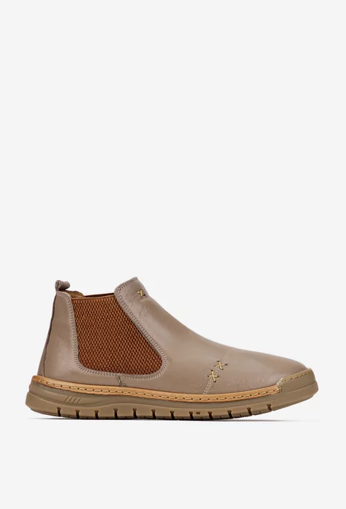 Ghete dama NUR taupe din piele cu elastic in laterale