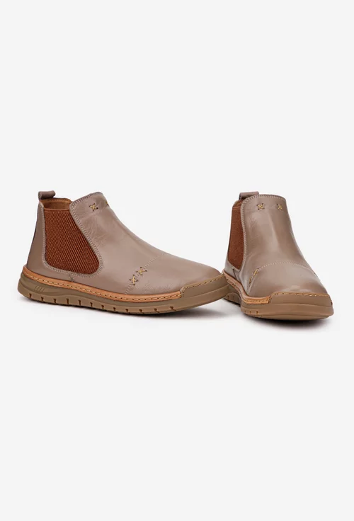 Ghete dama NUR taupe din piele cu elastic in laterale