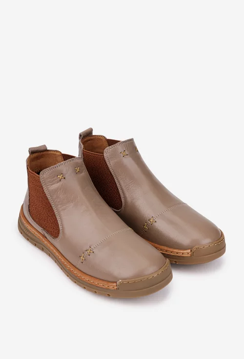 Ghete dama NUR taupe din piele cu elastic in laterale