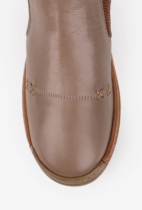 Ghete dama NUR taupe din piele cu elastic in laterale