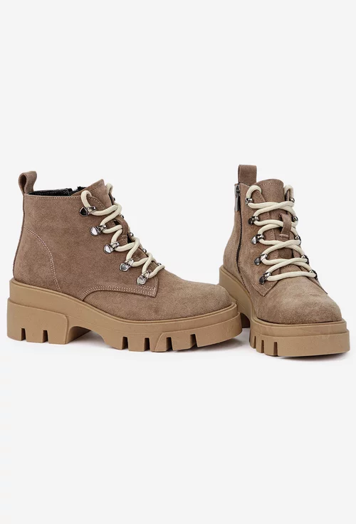 Ghete dama NUR taupe din piele intoarsa