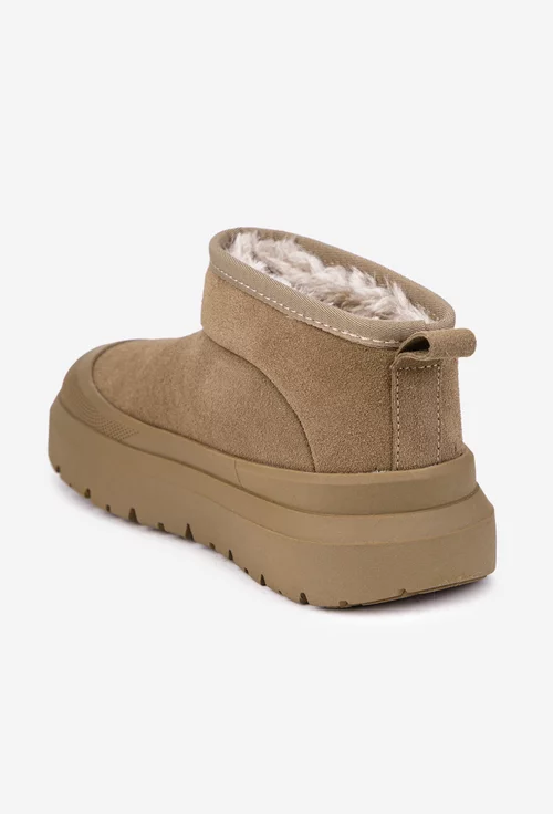 Ghete dama NUR taupe din piele intoarsa cu blana