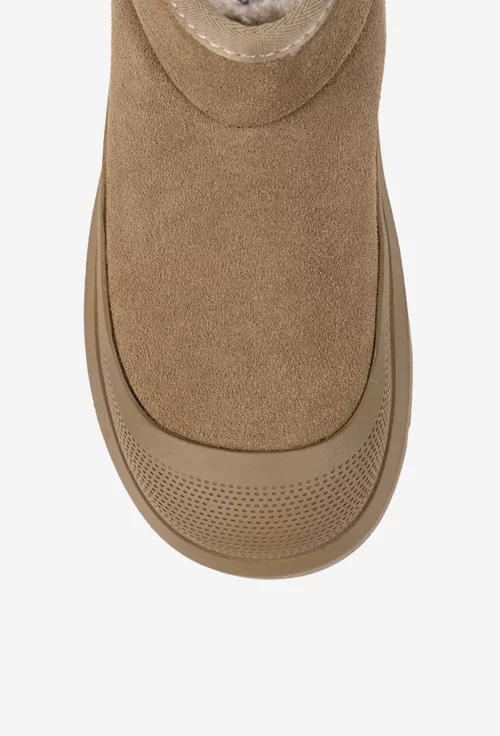 Ghete dama NUR taupe din piele intoarsa cu blana